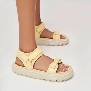 NEW Charles & Keith Recycled Polyester Velcro-Strap Sports Sandals - Yellow
